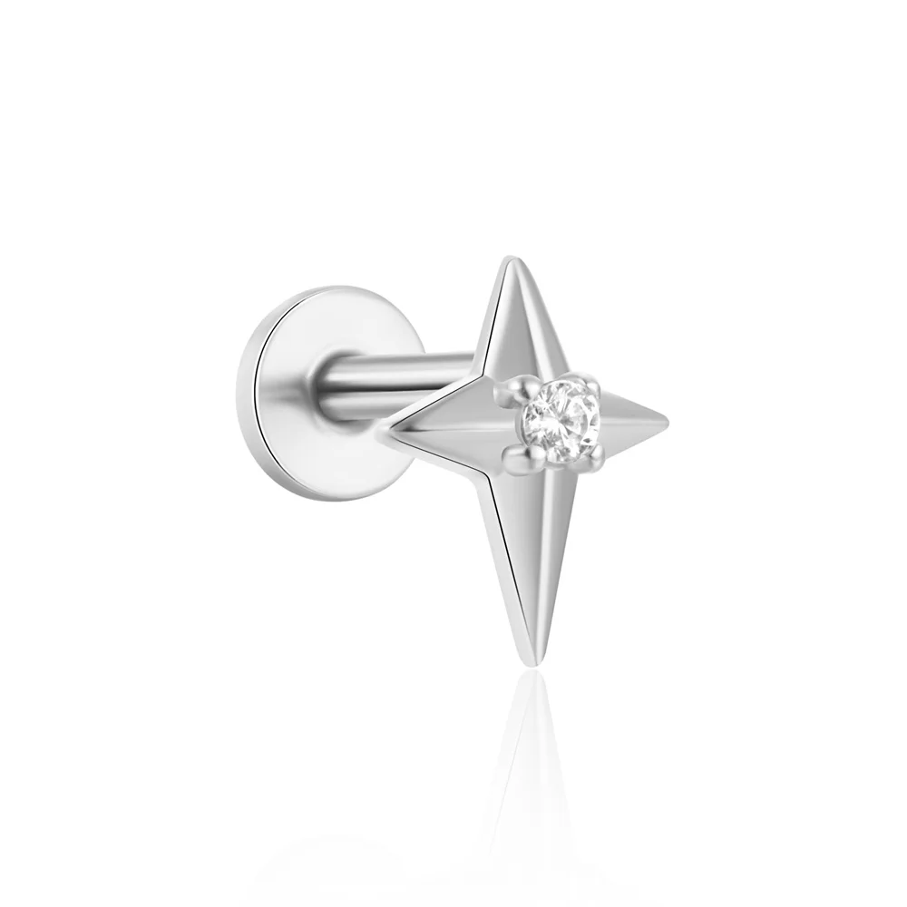 Fashion Jewelry  S925 Sterling Silver 18k Gold Plated Earring Korean Style Quadrangular Star Piercing Stud Earrings