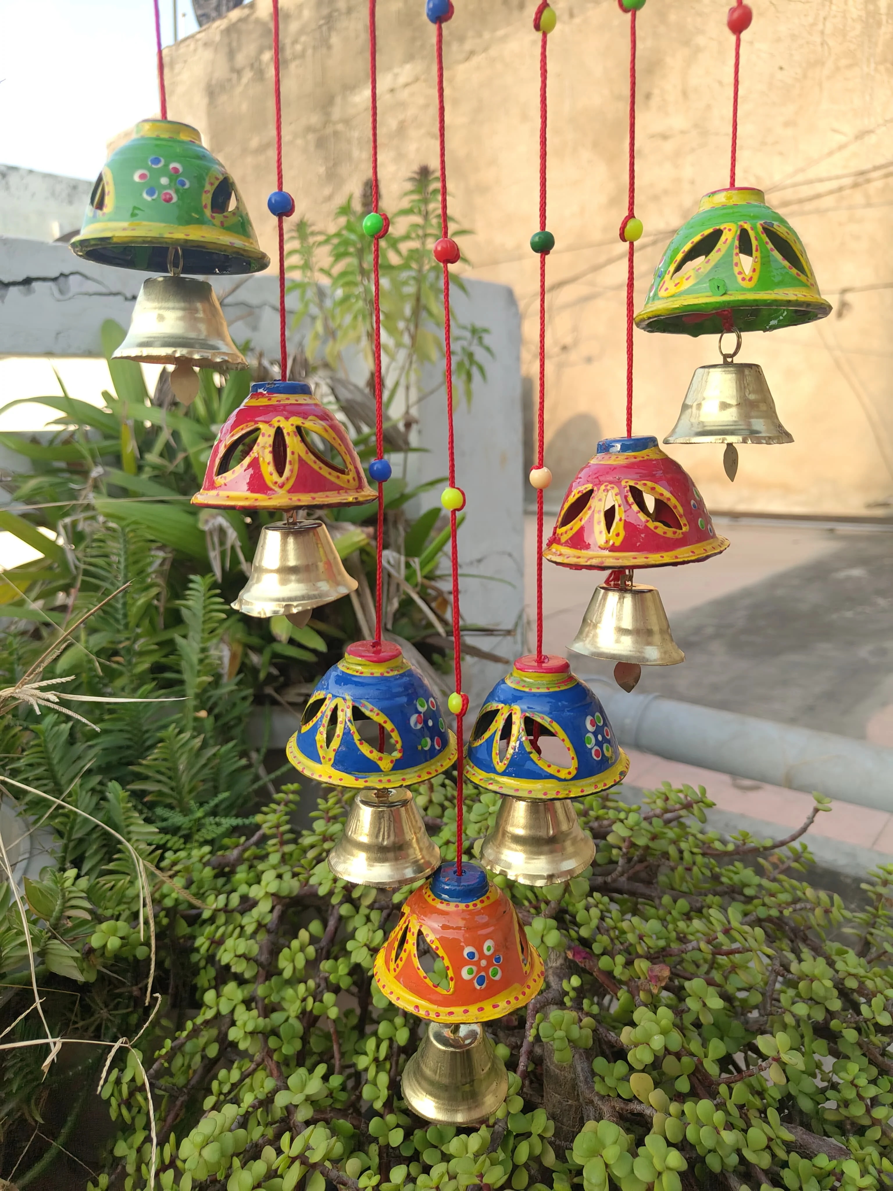 Boho Garden Hanging Bell Wind Chime Dream Catcher MultiColor Beaded Bell Wind Chime for Indoor Outdoor Sun Moon Star Themed Gift