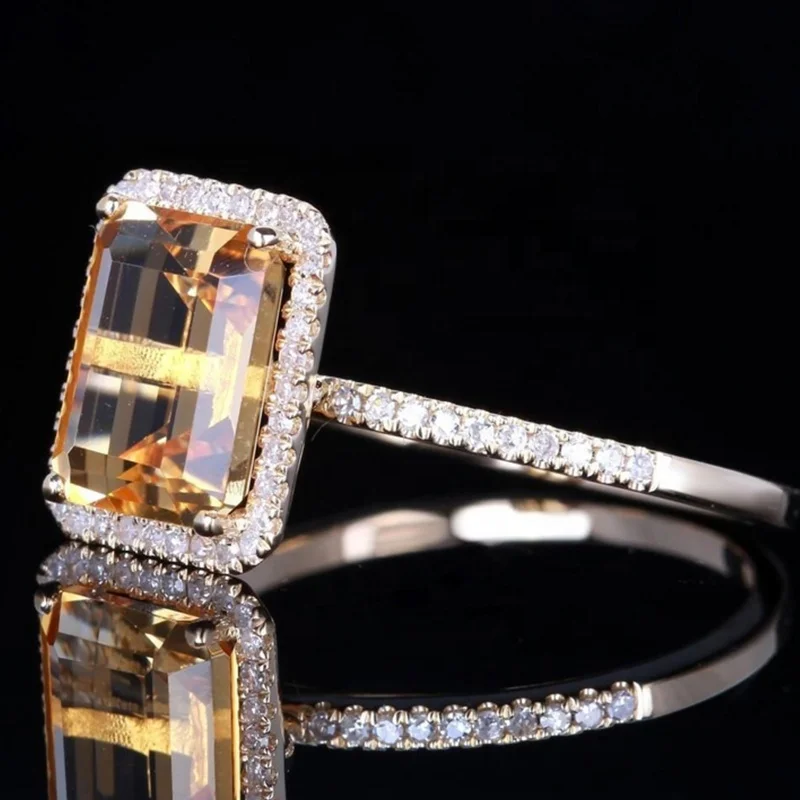 France jewelry square 18k gold plated cz diamond jewelry ring minimalist glass baguette zircon rings