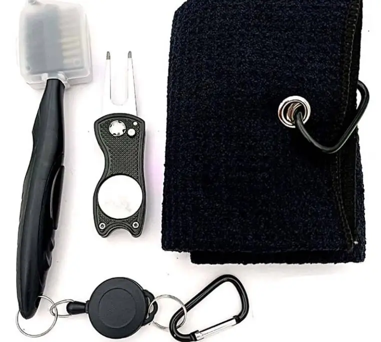 Custom logo 3 in 1 Ultrafine FIber Triple-fold towels golf club brush with Divot Tool and Magnetic Ball Marker
