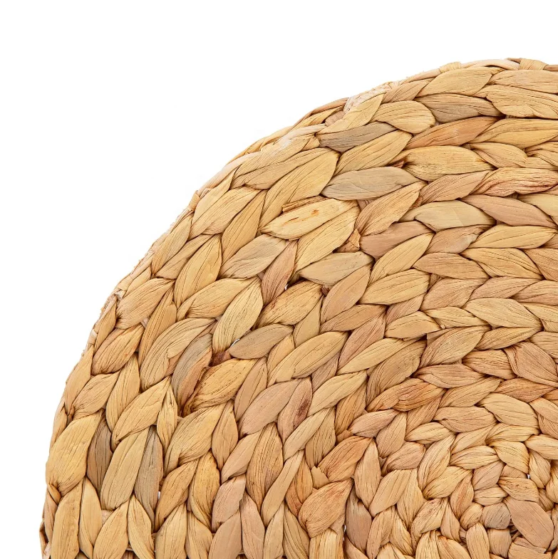 Large Round Woven Placemats for Dining Table Water Hyacinth Straw Braided Placemat Heat Resistant Handmade Weave Placemate