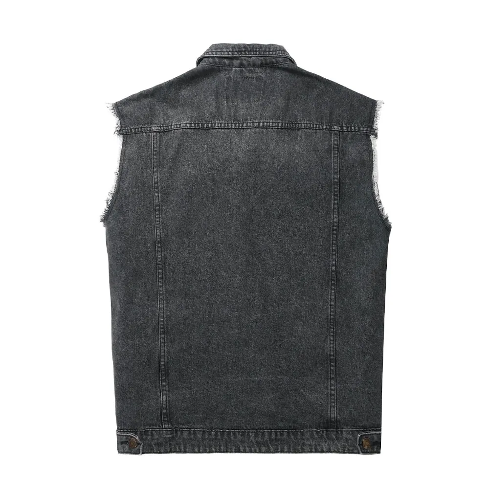 Latest Design Denim Vest Custom Logo Men High Quality Wholesale Casual 100% Cotton Biker Denim Vest Male Jeans