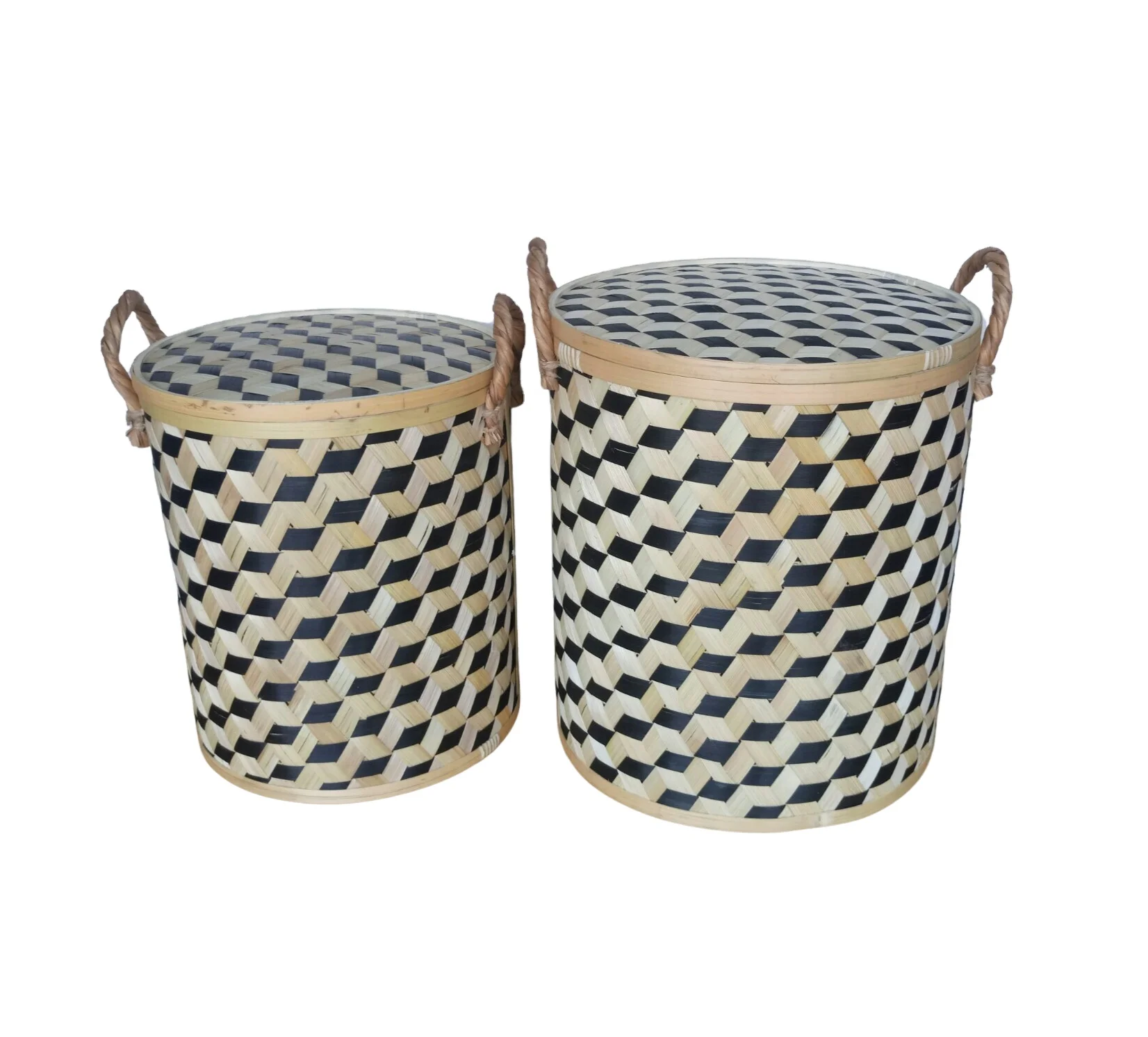 Set of 2 new products mini woven bamboo box toy with lid storage organizer for indoor home kitchen