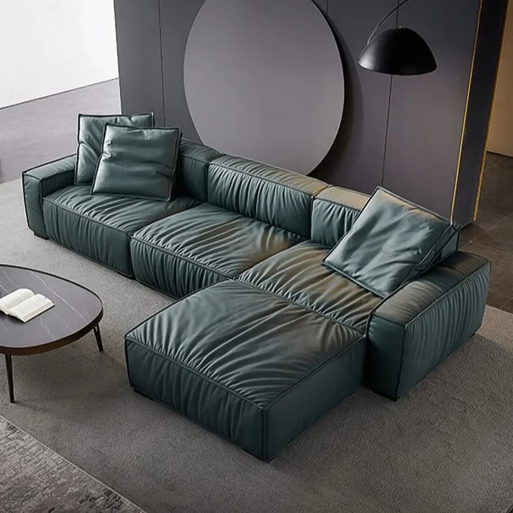 High Quality Leather Living Room Corner Sofa with Modern L-shaped Design in Luxurious Blue Color for Interior Living Room