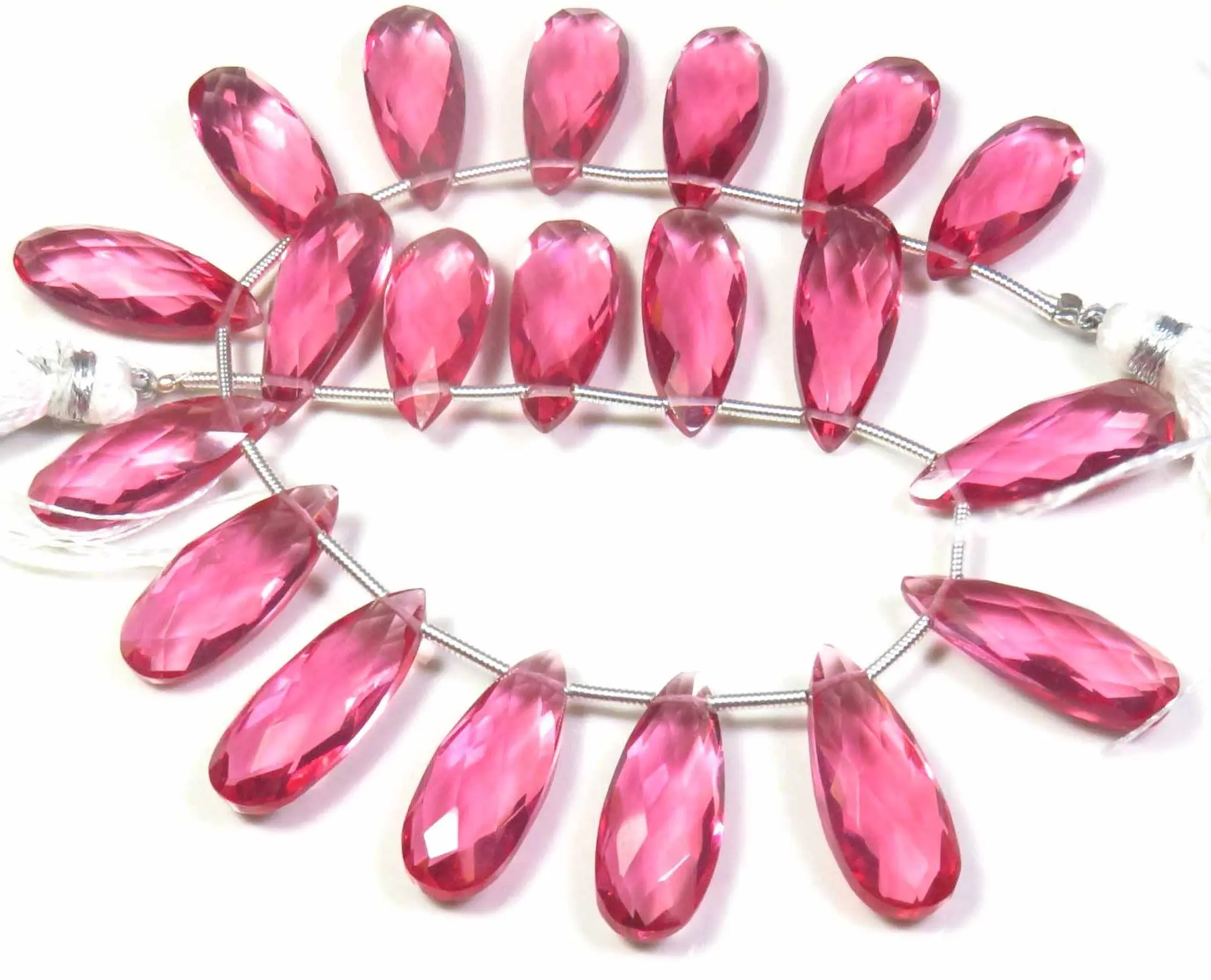 Pink Tourmaline Hydro Quartz Beads 20x8mm Quartz Hydro Glass Pear Synthetic Beads 20 Pcs Pink Tourmaline Glass Quartz Beads