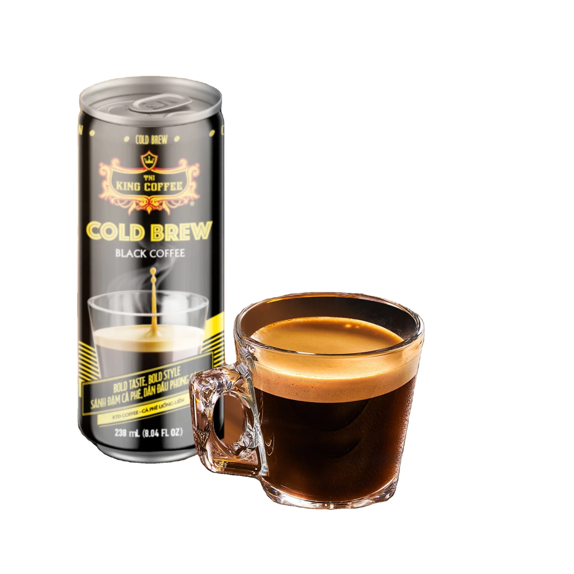 KING COFFEE - Cold Brew Black Coffee Can 238 ml Famous Private Label Vietnamese coffee Ready to Drink