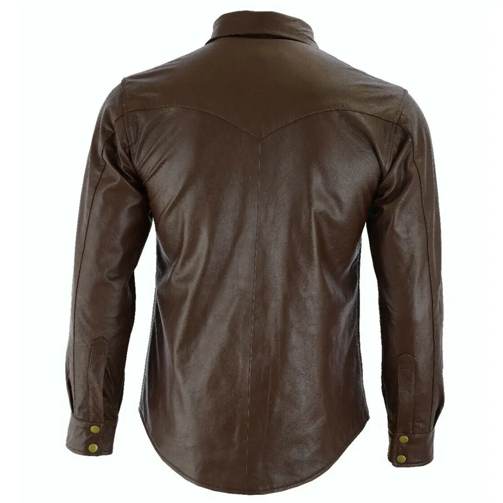 Customized Made Premium Quality Leather Jacket For Men Genuine Cowhide Shirt Collar Casual Classic Leather Shirts