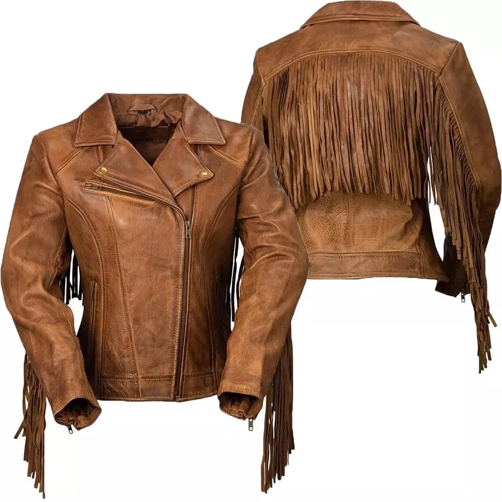 New Custom Fashion Wholesale Women Smooth Motorcycle Top Quality Stylish Leather Jackets Ladies Fringed Leather Jacket