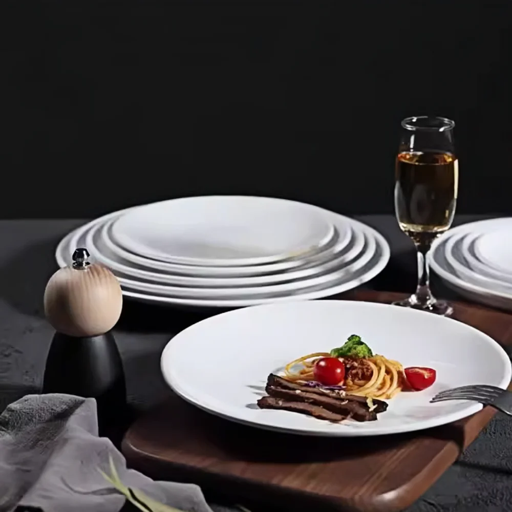 Round Melamine Dinner Plate, White Lightweight Plates for kitchen,camping,salad,appetizer, Dinner Plates Set