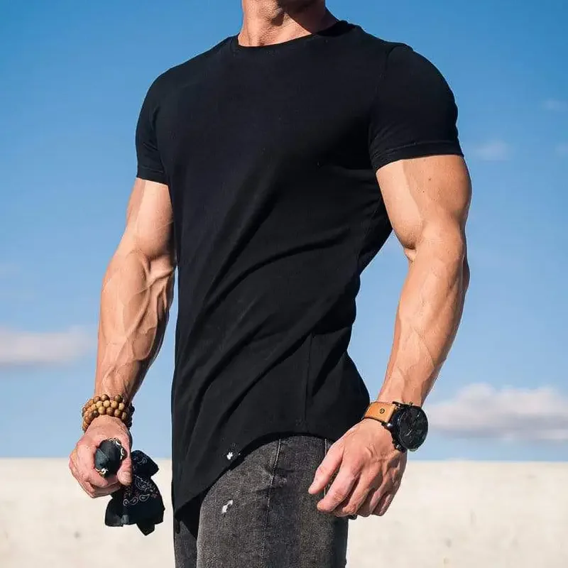 95% cotton 5% elastane custom private logo fitness gym wear sports apparel plain blank Fitness Mens T Shirt
