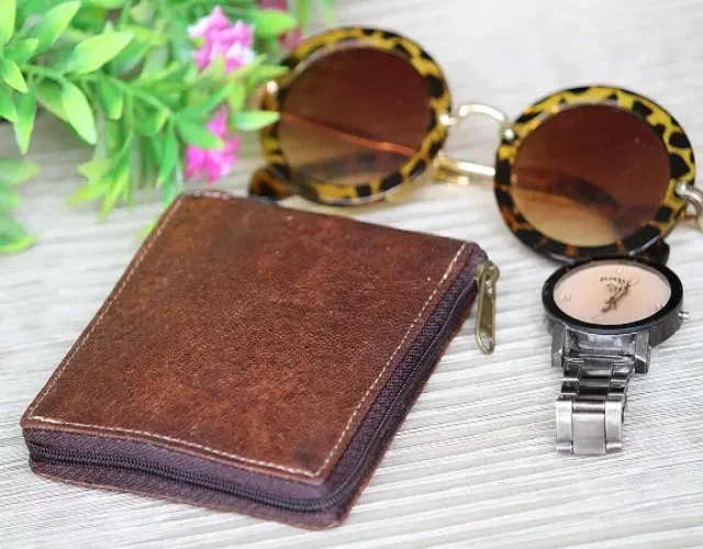 New Arrival Personalized Men Handmade Wallet Card Holder Zipper Closer High Quality Luxury Style Brown Casual Wallet For Sale