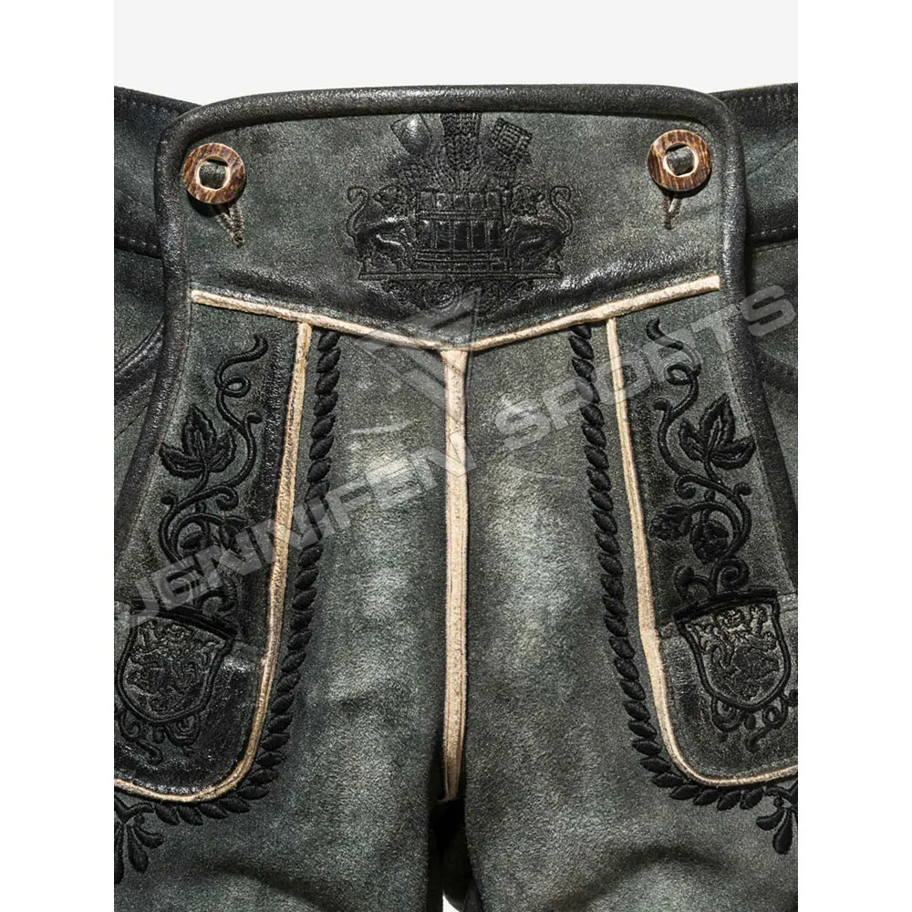 Popular Fashion Bavarian Men Lederhosen Short Cowhide Suede Leather Front Embroidery Sides&Backside Pockets With Belt Loops