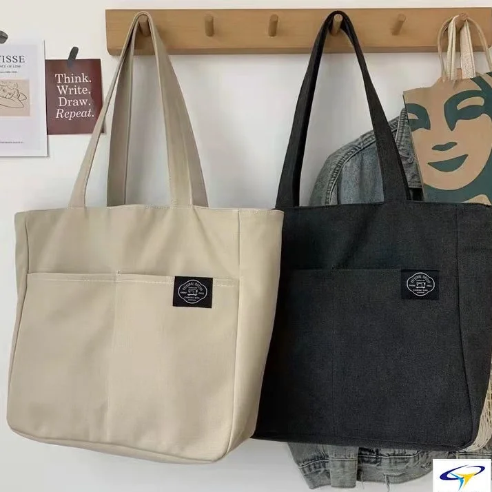 High Quality Cotton Canvas Tote Bag Large Capacity Double Handled Satchel New Design Multifunctional Logo Print Girls
