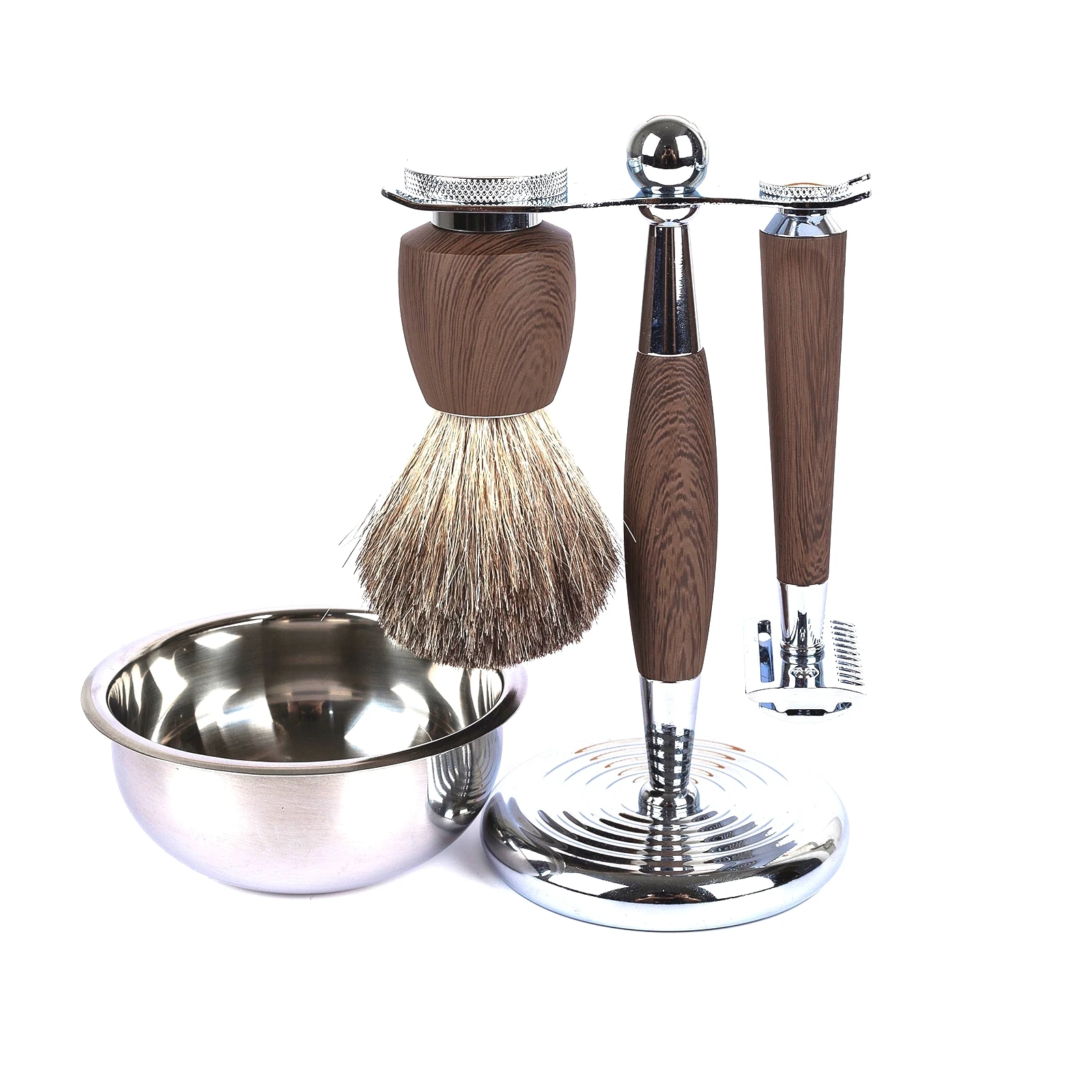 Luxury Shave Set Solid Wood Handle Shaving Razor Shaving Brush Kit For Men With Shave Stand Men Shaving Grooming Set