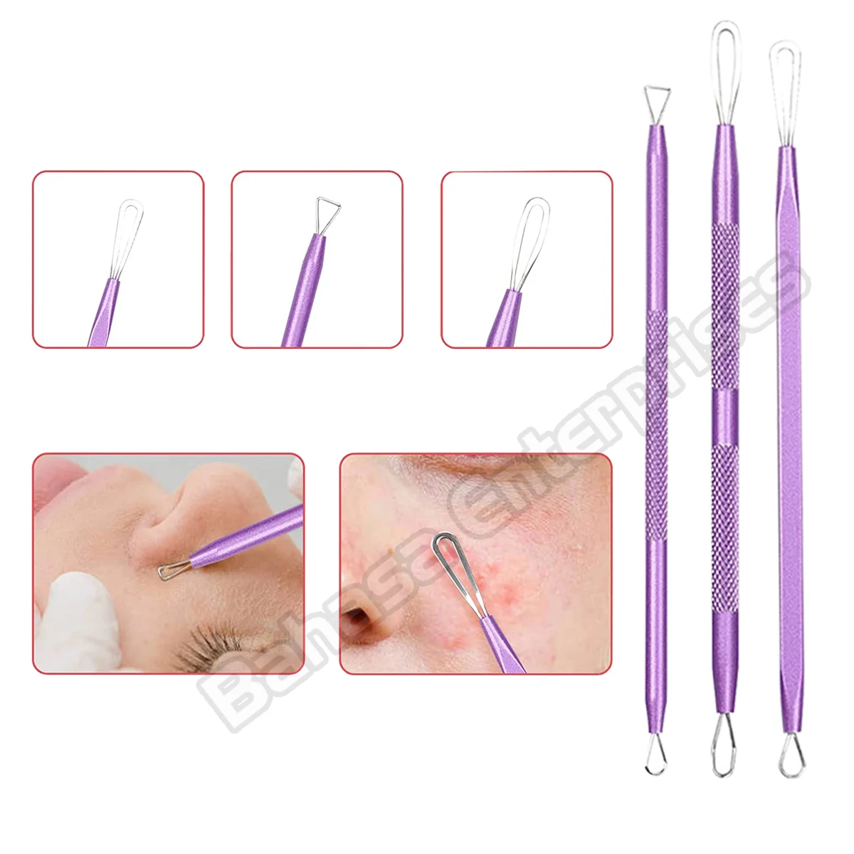 Stainless Steel Blackhead Removal Kit 10Pcs Blemish Pimple Extractor Remover Cosmetic Face Cleaning Tool
