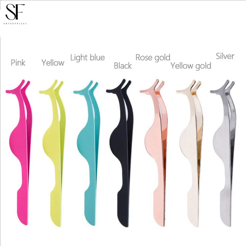 Pink blue black gold color eyelash applicator stainless steel custom lash tweezers