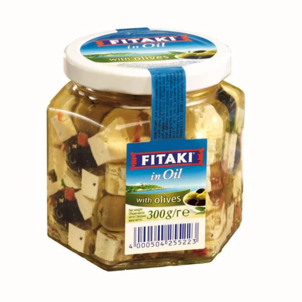 Affordable Price Premium Quality Fitaki 300g White Cheese Cubes in a Jar with Paprika Pieces and Spices