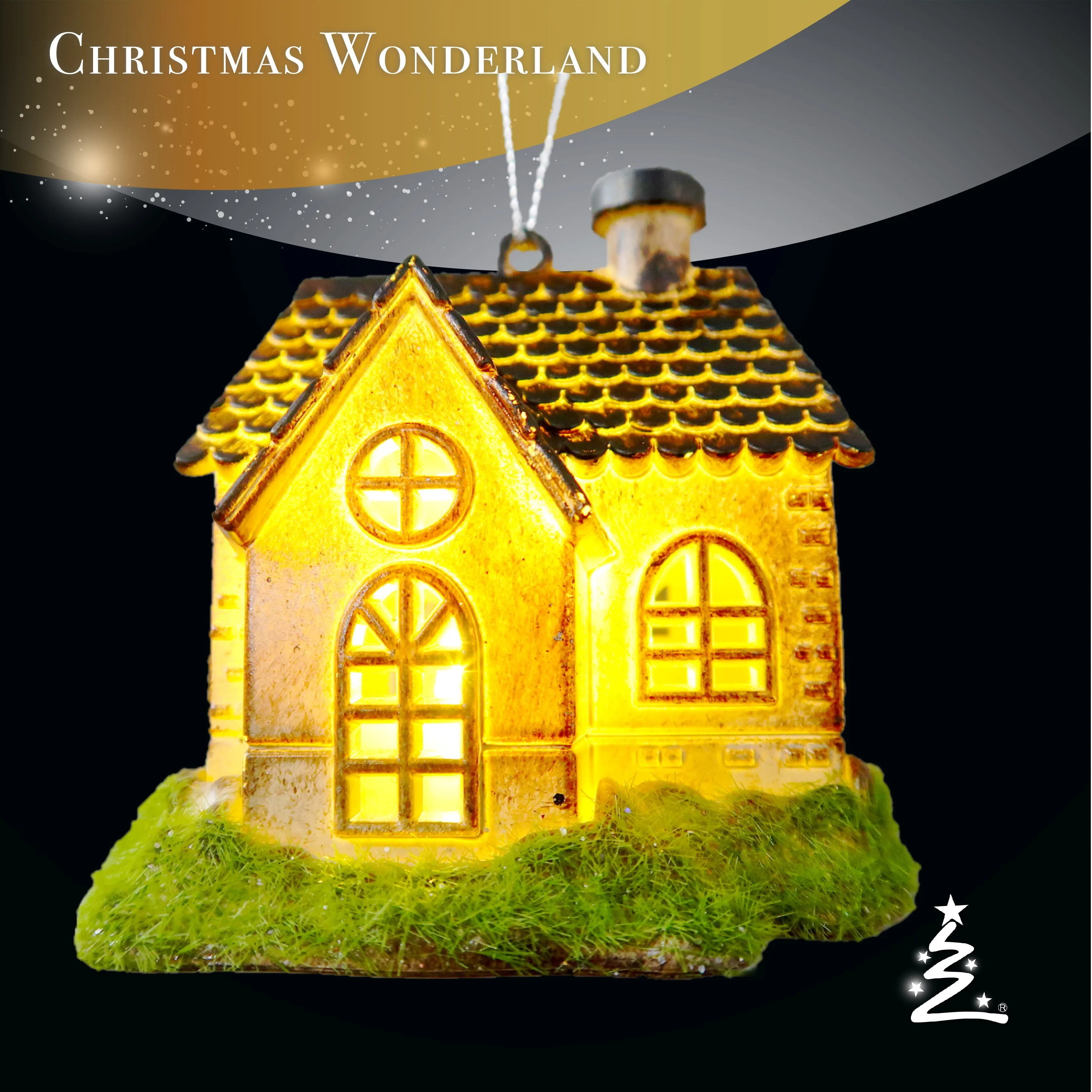 Christmas New Year Decoration Imitated Brown Wood Acrylic 3D LED House Ornament