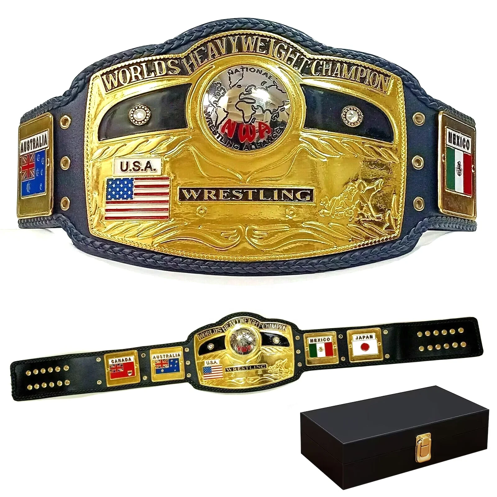 NWA World Heavyweight Wrestling Championship Title Belt with 2MM Domed Globe PVC Buckle
