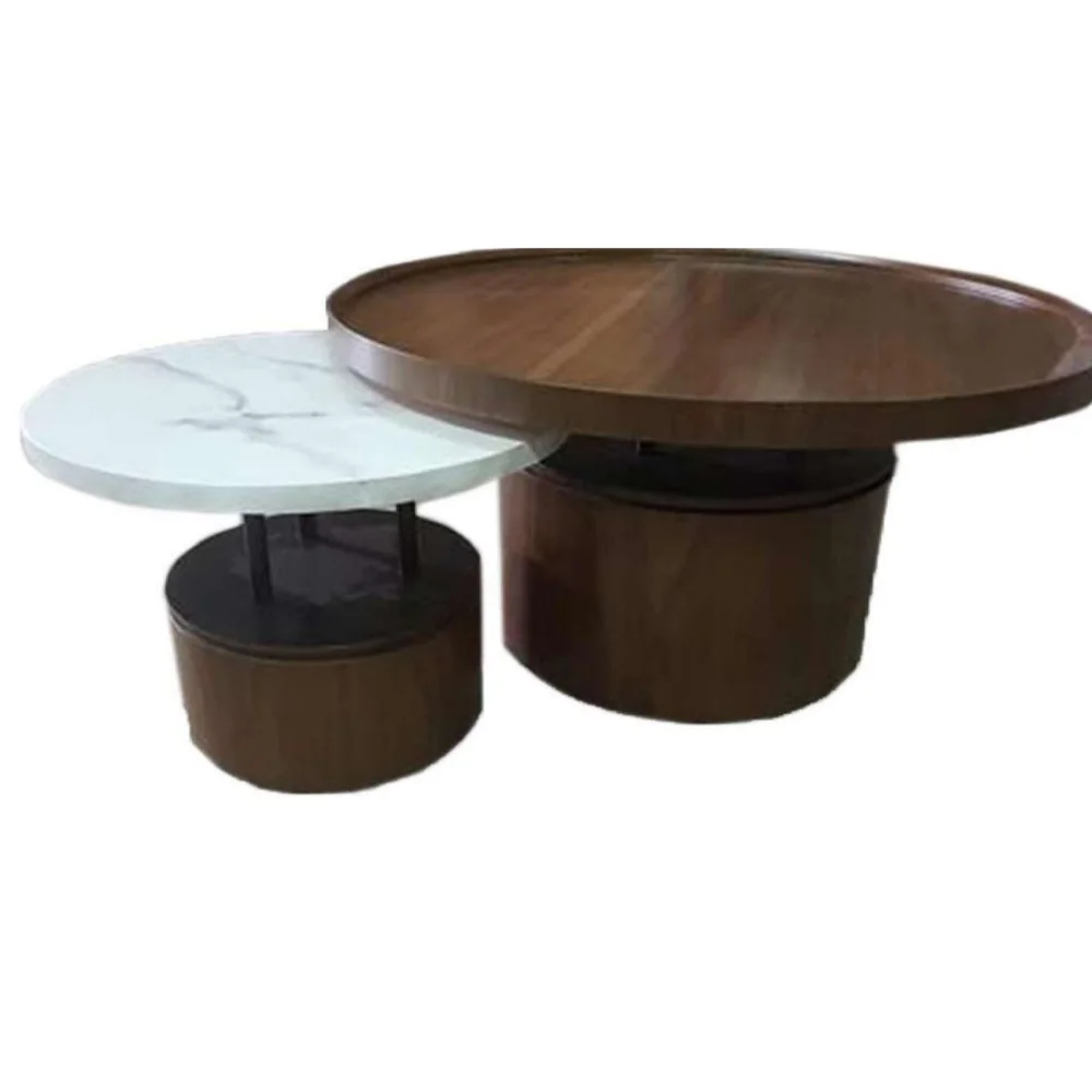 Centre Coffee Table Wooden Body With Black Metal  Detail And Wod/ Marble Top 90*45 CM  55*36 CM