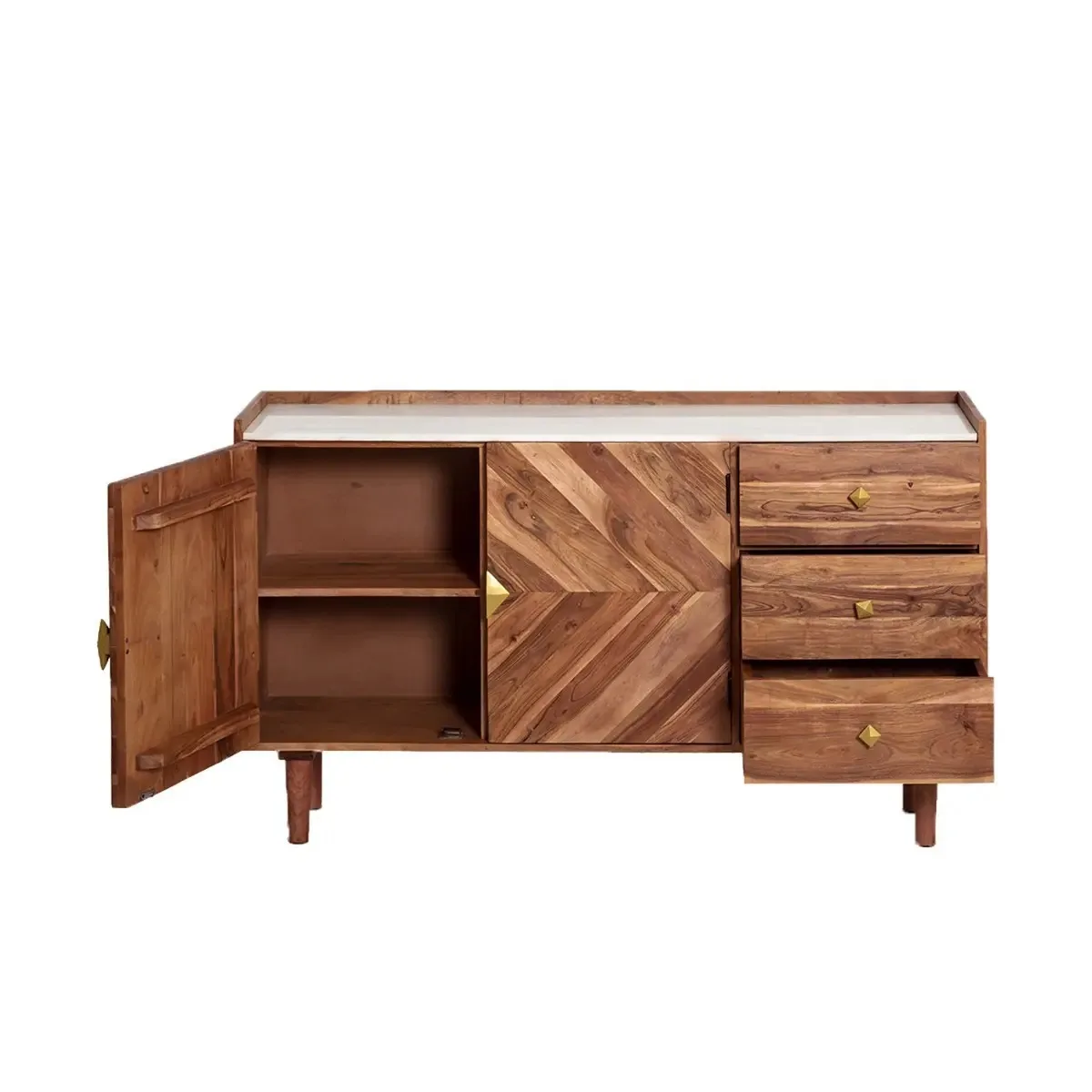 Hot selling solid acacia  wood and marble top  new designs sideboard cupboard cabinet 2024 industrial buffet storage cabinet