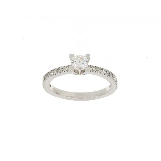 Luxury White Gold Solitaire With Diamonds on Shank Four Square Italian Handmade Engagement And Wedding Ring