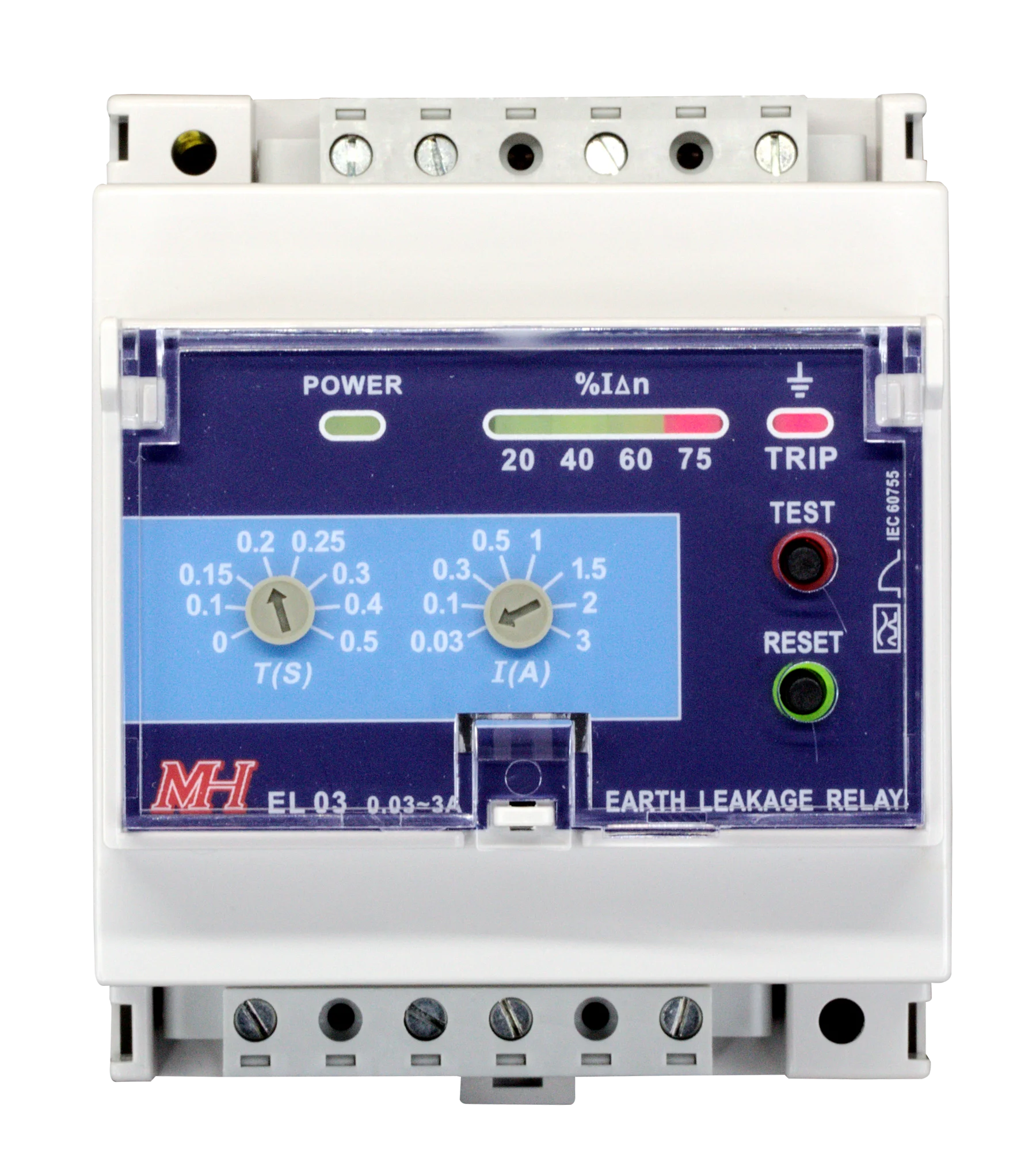 MH Earth Leakage Relay EL 03 & 10 & 30 Type A Residual Current Device with rated operating residual current from 0.03 to 30A