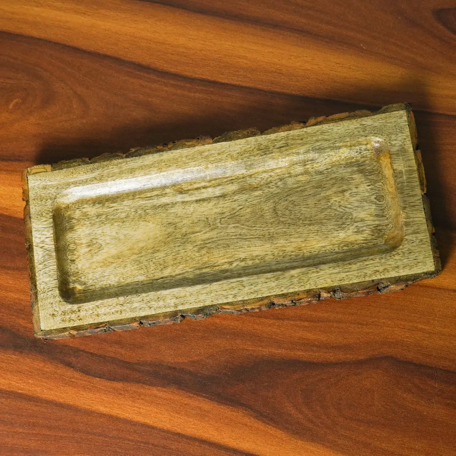Wooden Bark serving tray sustainable with shell trending product from india by indian craft cottage