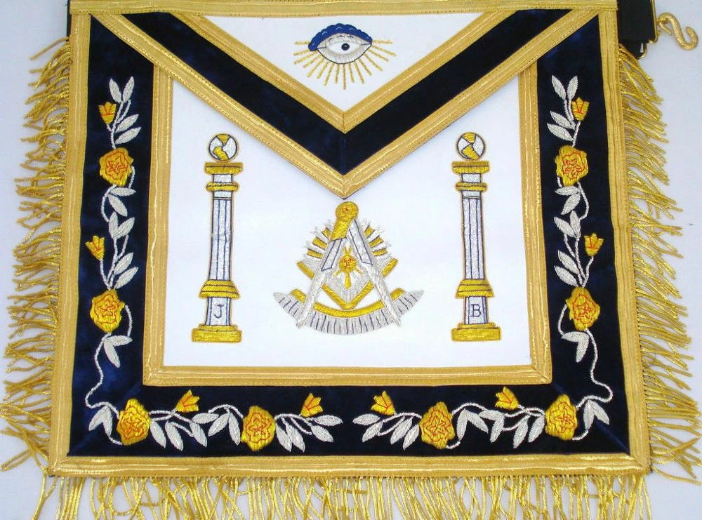 High Quality Masonic Apron Masonic Regalia Leather Blue Embroidered Apron with customized Logo