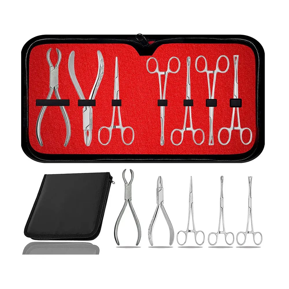Body Piercing Instruments Kit of 7 Pcs Tools Penington Ring Opening Closing Sponge Forceps Hemostat pliers Stainless Steel