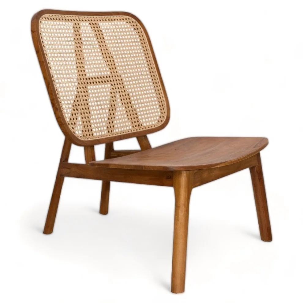 Leisure Accent Teak Wooden Lounge Chair with Rattan Comfortable Relaxing Seater for Bedroom Hotel Terrace & Living Room Sofas