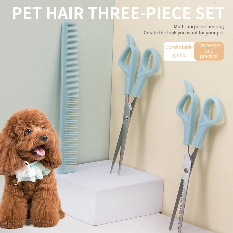 Dog Grooming Scissors Kit with Safety Round Tips, Liren Professional 6 in 1 Grooming Scissors for Dogs