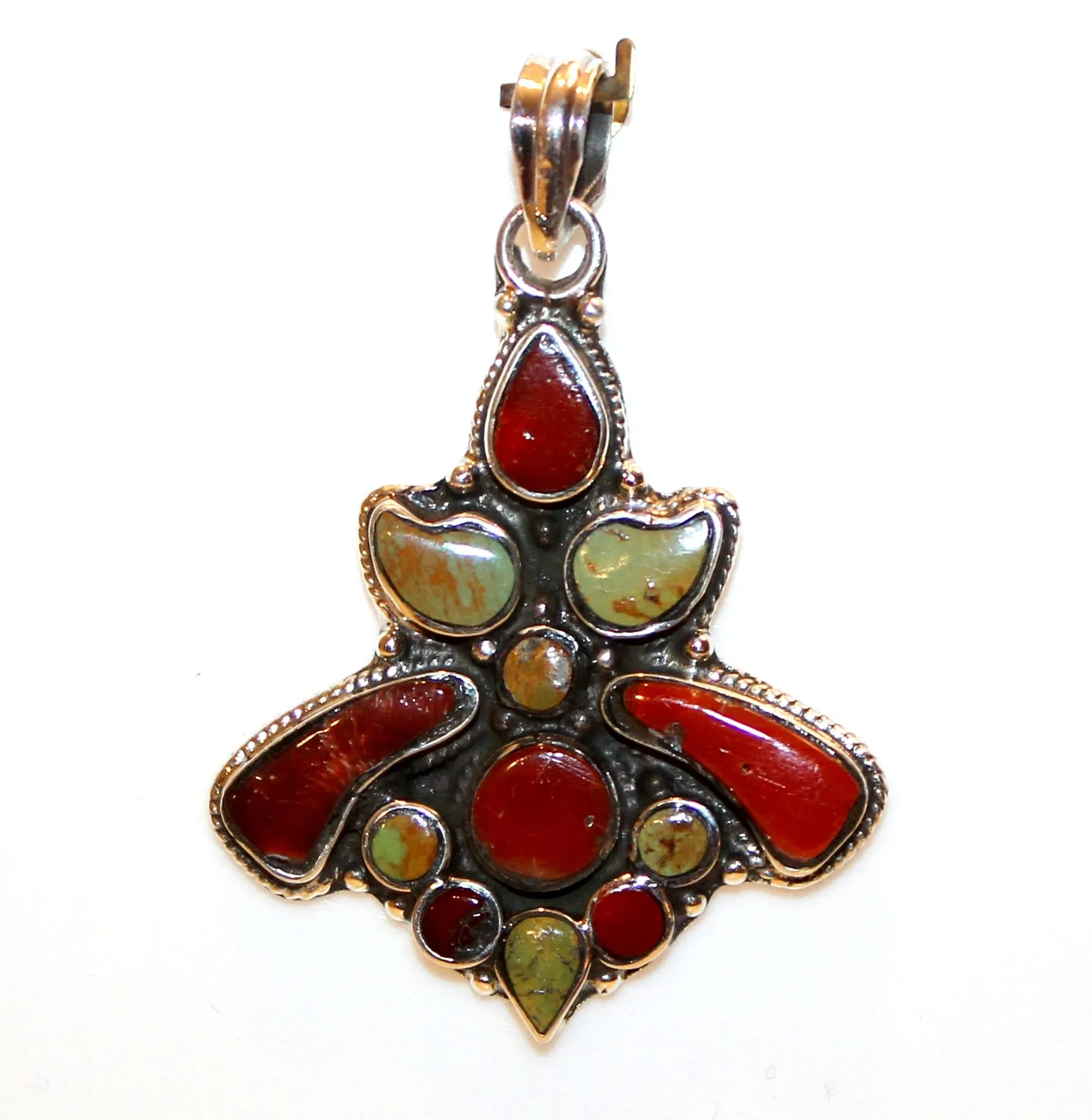 Nepali Jewelry Popular Multi-gemstone Turquoise Coral Handcrafted 925 Sterling Silver Pendant