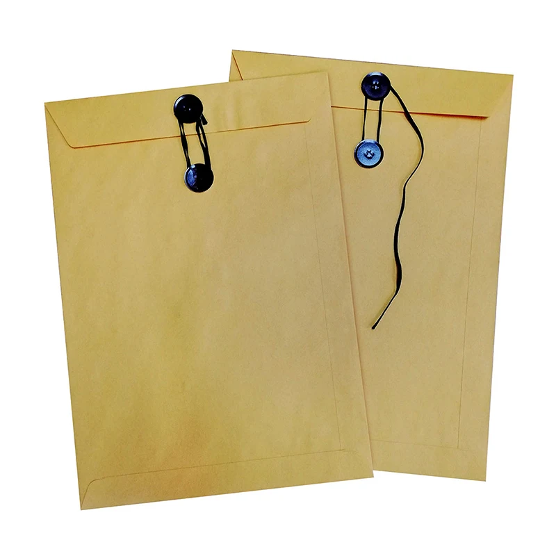 OEM Golden Pocket Envelope with Button and String Fastener Maru Tack 100gsm C4 9 x 13 inch Business Envelope