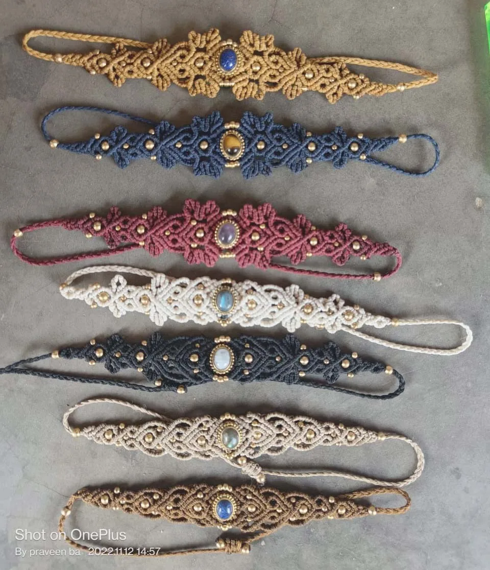 Wonderful Quality Bohemian Style Macrame Bracelet Oval Shaped Tiger Eye Stone Macrame Bracelet Mix Color Thread Macrame Bracelet