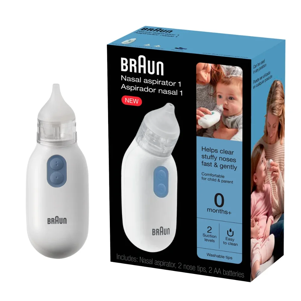Braun White Electric Nasal Aspirator with Free Shipping Silicone Material 2 AA Batteries Included