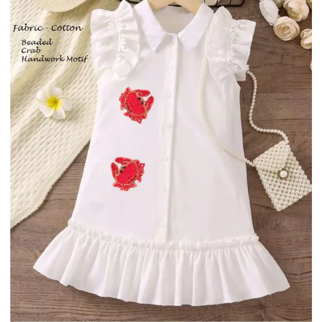 Crawfish Patches O-Neck short Sleeve Midi Kids Dress Wholesale Cute Cotton Dresses Toddler Infants Cute Tiered Frocks