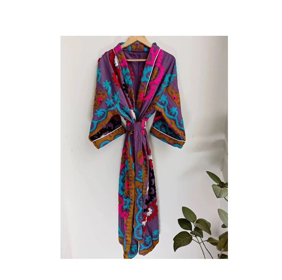 Excellent Quality Purple Indian Handmade Embroidery kimono for Women Available at Wholesale Supply Kimono Dress