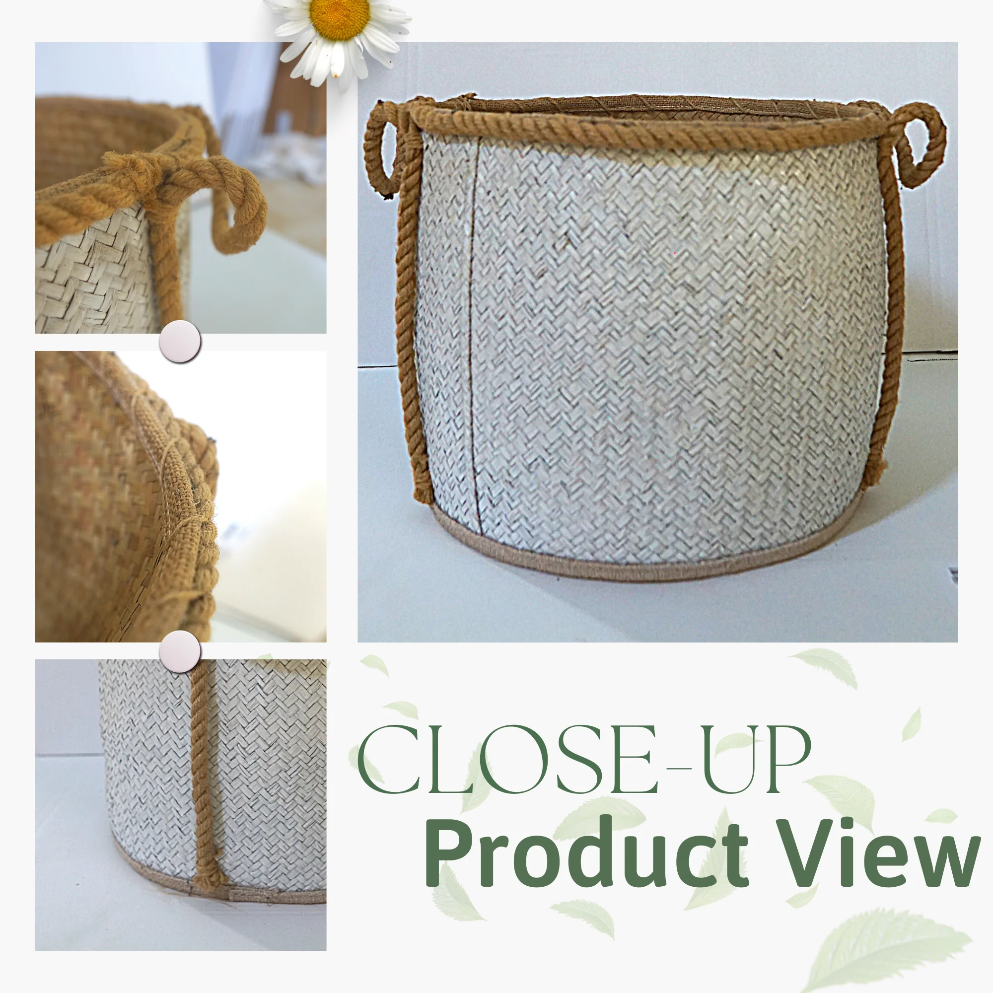 Large bamboo Basket with cotton rope, Laundry Storage Basket Set For Home Nesting Baskets with Cotton High Quality