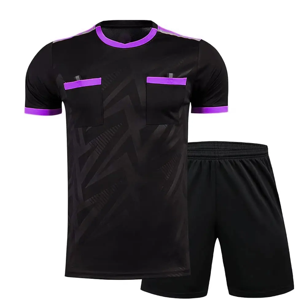 Professional Soccer Referee Uniform Men Round Neck Football Referee Jersey Set High Quality Short Sleeve Referee Uniform