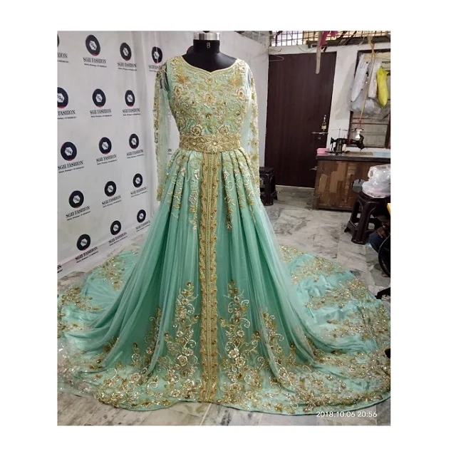 Mint color heavy beaded Moroccan kaftan 2022 heavy hand embellishment made to order design color and size can be customize