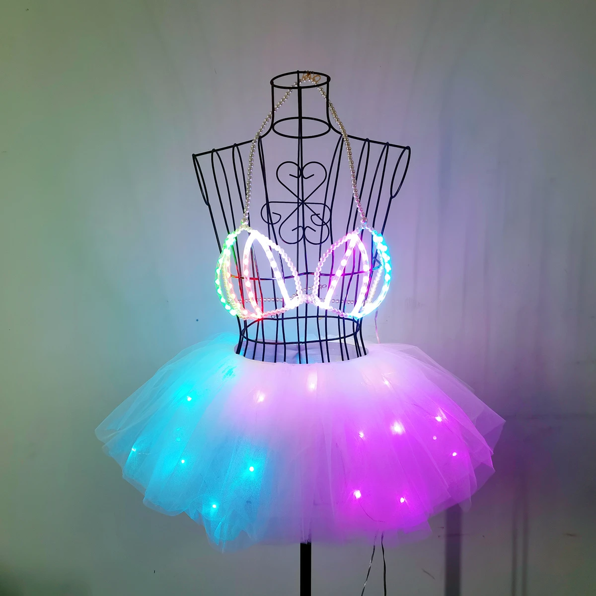 SHINYOU Women LED Light up tutu skirt,Add LED Smart Bra Party Outfits, Rave LED Music Festival Costumes