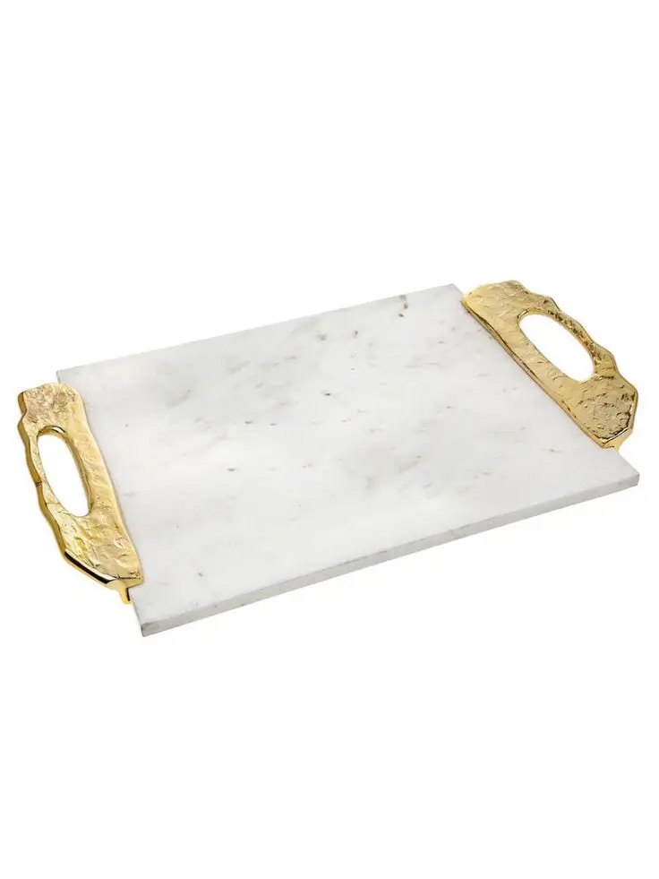 Serveware Luxury Marble Aluminum Rectangle Serving Tray Crystal Dinnerware Dish Plates Decorative Use Rough Technique Trophies