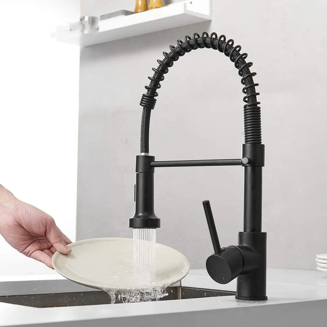 Black Stainless Steel Spring Kitchen Taps Pull Down Sprayer Kitchen Mixer Faucet