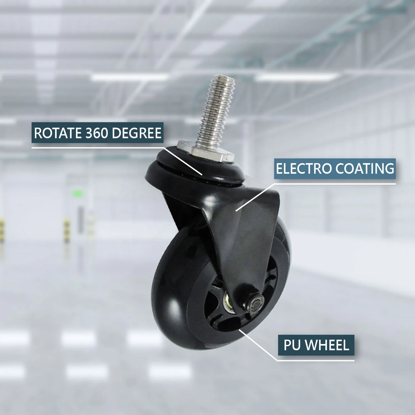 76mm PU Silent Wheels With Industrial 3/8 Threaded Stem Caster