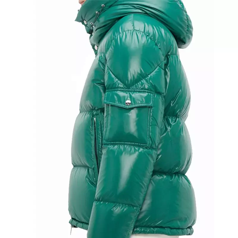 factory new design heavy padded winter thick puffer jacket women plain custom logo quilted shiny  bubble outer wear jacket