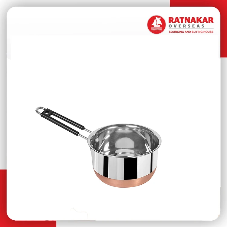 2024 Latest Stylished Cast Iron Sauce Pan Designer Flat Base Stainless Steel Copper Bottom Sauce Pan Cookware With Handle