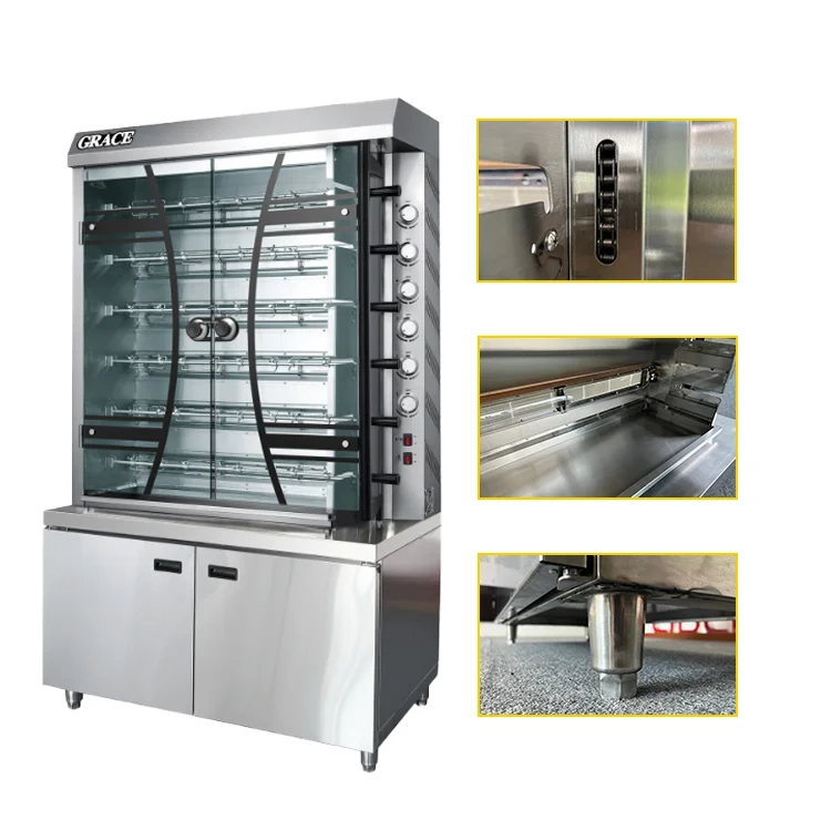 Commercial Fast Food Shop kfc Catering 4/6/8 Rods Restaurant Rotisserie Oven Roasting Chicken Roaster Machine