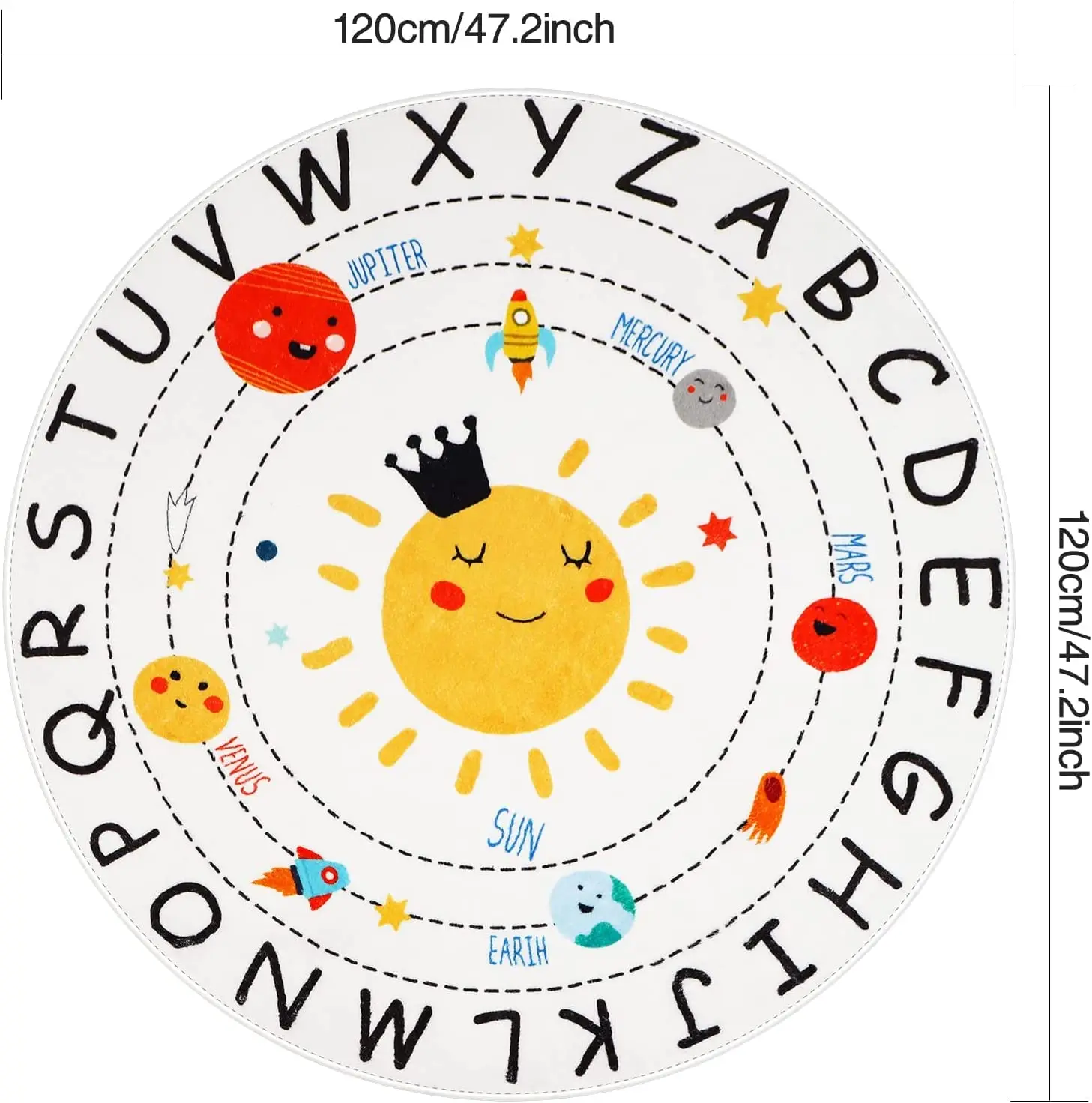 Round ABC Kids Carpet Children Educational Learn Fun Rug Hand Woven Alphabet Baby Crawling Mat Activity Centerpiece Play Mat
