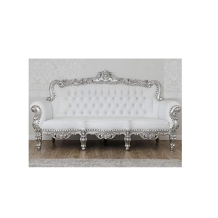 Three seats French light luxury sofa Solid wood carved fabric combination sofa Luxury villa European luxury couch